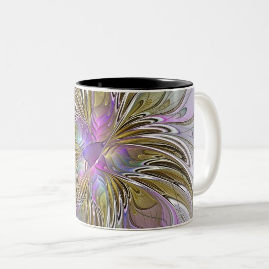 フローラカラフル抽象芸術フラクタル(ピンクと金ゴールド) ツートーンマグカップ (正面右)