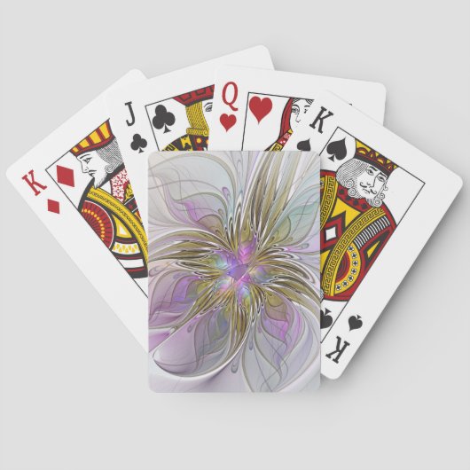 フローラカラフル抽象芸術フラクタル(ピンクと金ゴールド) トランプ (裏面)