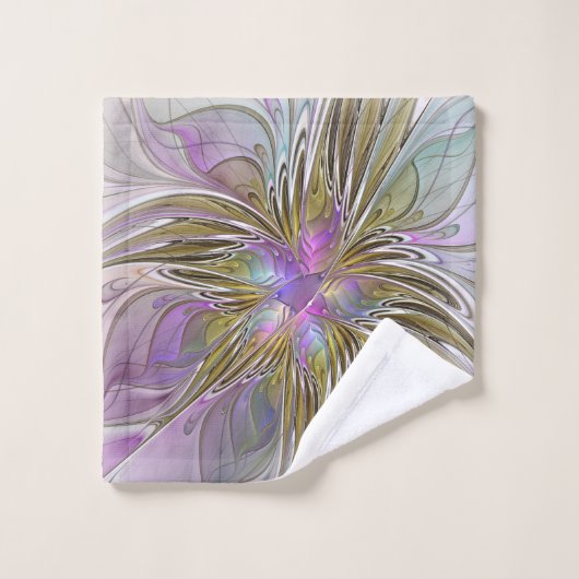 フローラカラフル抽象芸術フラクタル(ピンクと金ゴールド) バスタオルセット (ウォッシュタオル)