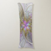 フローラカラフル抽象芸術フラクタル(ピンクと金ゴールド) ボディピロー (正面縦)