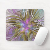 フローラカラフル抽象芸術フラクタル(ピンクと金ゴールド) マウスパッド (マウス)