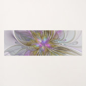 フローラカラフル抽象芸術フラクタル(ピンクと金ゴールド) ヨガマット (裏面(横))