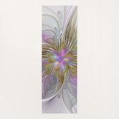 フローラカラフル抽象芸術フラクタル(ピンクと金ゴールド) ヨガマット (裏面)