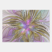 フローラカラフル抽象芸術フラクタル(ピンクと金ゴールド) ラッピングペーパーシート (正面)