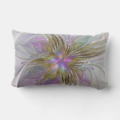 フローラカラフル抽象芸術フラクタル(ピンクと金ゴールド) ランバークッション (裏面)