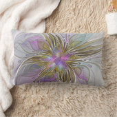 フローラカラフル抽象芸術フラクタル(ピンクと金ゴールド) ランバークッション (ブランケット)