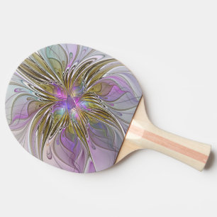 フローラカラフル抽象芸術フラクタル(ピンクと金ゴールド) 卓球ラケット