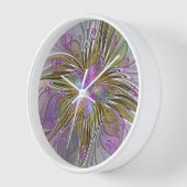 フローラカラフル抽象芸術フラクタル(ピンクと金ゴールド) 壁時計 (傾斜)