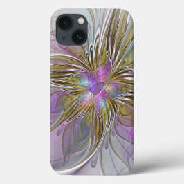 フローラカラフル抽象芸術フラクタル(ピンクと金ゴールド) iPhone 13ケース