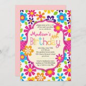 フローラカラフル春かわいい誕生日パーティー 招待状 (正面/裏面)