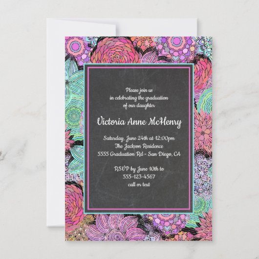 フローラカラフル曼荼羅写真卒業パーティー 招待状 (裏面)