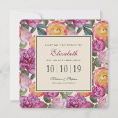 フローラカラフル水彩花束-ブリデスメイド 招待状 (正面)