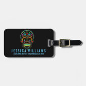 フローラカラフル砂糖スカル燃えるロウソク ラゲッジタグ (正面横)