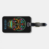 フローラカラフル砂糖スカル燃えるロウソク ラゲッジタグ (裏面横)