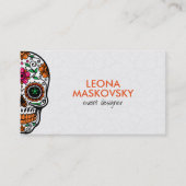 フローラカラフル砂糖スカル3 & White Background 名刺 (正面)