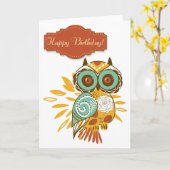 フローラカラフル秋フクロウハッピーバースデーカード カード (黄色い花)