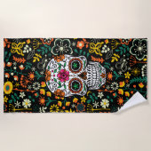 フローラカラフル糖スカルイラストレーション ビーチタオル (正面)