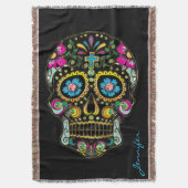 フローラカラフル糖スカルグリッター及び金ゴールド2 スローブランケット (正面縦)