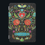 フローラカラフル糖スカルグリッター及び金ゴールド2 iPad MINIカバー<br><div class="desc">カラフルカッコいいレトロフローラ砂糖スカルグリッターテクスチャー金ゴールドトーンのアクセントで見る。黒の背景</div>