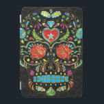 フローラカラフル糖スカルグリッター及び金ゴールド2 iPad MINIカバー<br><div class="desc">カラフルカッコいいレトロフローラ砂糖スカルグリッターテクスチャー金ゴールドトーンのアクセントで見る。黒の背景</div>