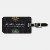 フローラカラフル糖スカルグリッター及び金ゴールド ラゲッジタグ (正面横)