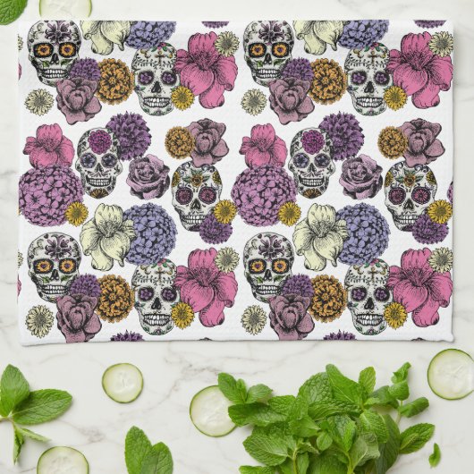 フローラカラフル糖スカルメキシコ キッチンタオル (折り畳み)
