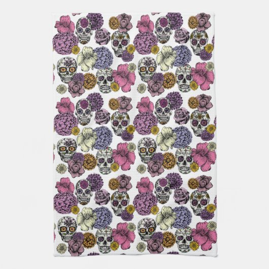 フローラカラフル糖スカルメキシコ キッチンタオル (縦)