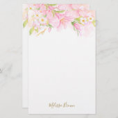 フローラカラフル繊細な水彩植物性ピンク 便箋 (正面/裏面)