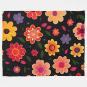 フローラカラフル花 フリースブランケット (正面(横))