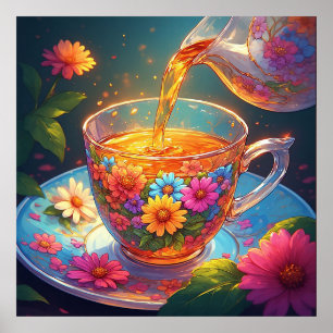 フローラカラフル茶を注ぐ茶碗 ポスター