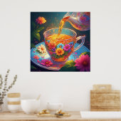 フローラカラフル茶を注ぐ茶碗 ポスター (キッチン)