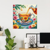 フローラカラフル茶を注ぐ茶碗 ポスター (ホームオフィス)