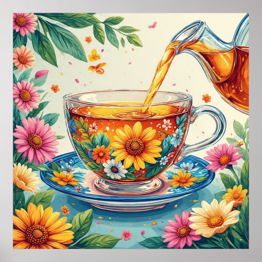 フローラカラフル茶を注ぐ茶碗 ポスター (正面)