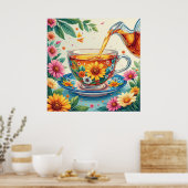 フローラカラフル茶を注ぐ茶碗 ポスター (キッチン)