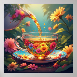 フローラカラフル茶を注ぐ茶碗 ポスター