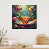 フローラカラフル茶を注ぐ茶碗 ポスター (キッチン)