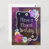フローラカラフル蝶が魔法の誕生日を持つ ポストカード (正面/裏面)