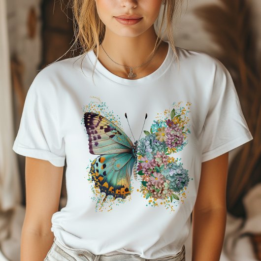 フローラカラフル蝶 Tシャツ