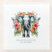 フローラカラフル象 ガラスコースター (正面)