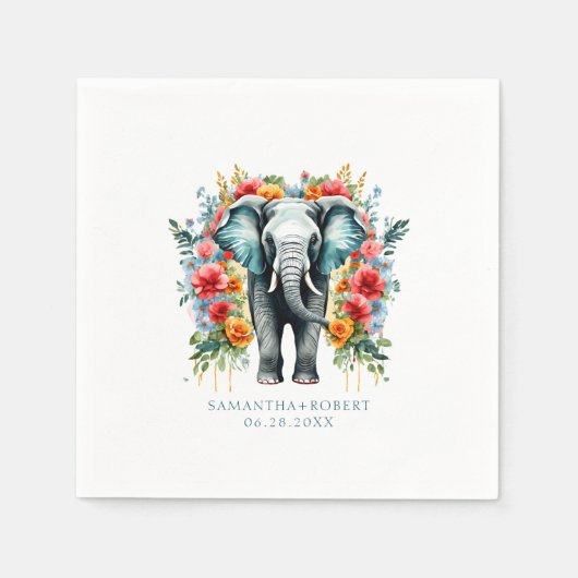 フローラカラフル象 スタンダードカクテルナプキン (正面)