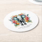 フローラカラフル象 ラウンドペーパーコースター (アングル)