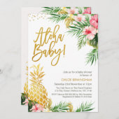 フローラカラフル金ゴールドパイナップルベビーシャワー 招待状 (正面/裏面)