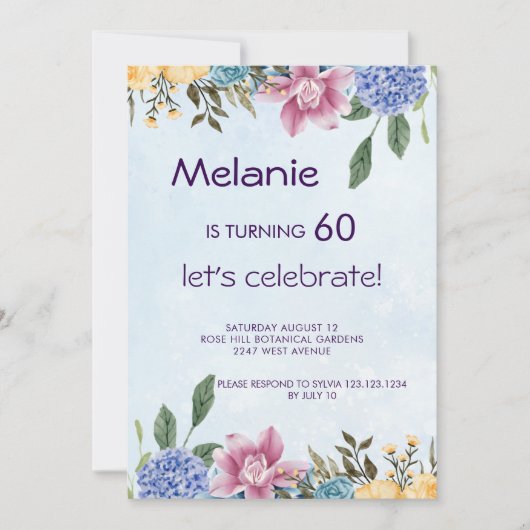 フローラカラフル開花60th birthday invitation 招待状 (正面)