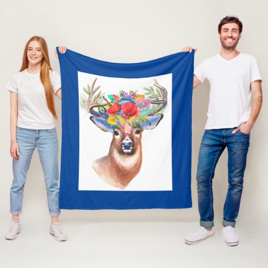 フローラカラフル鹿 フリースブランケット (インサイチュ)