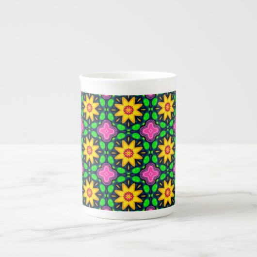 フローラカラフル黄色の花のパターン ボーンチャイナマグカップ (正面)