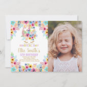 フローラカラーズフォトユニコーン誕生日招待状 招待状 (正面)