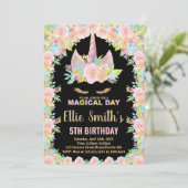 フローラカラーズブラックユニコーン誕生日招待状 招待状 (スタンド正面)