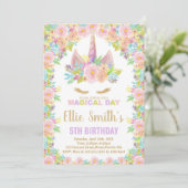 フローラカラーズホワイトユニコーン誕生日招待状 招待状 (スタンド正面)