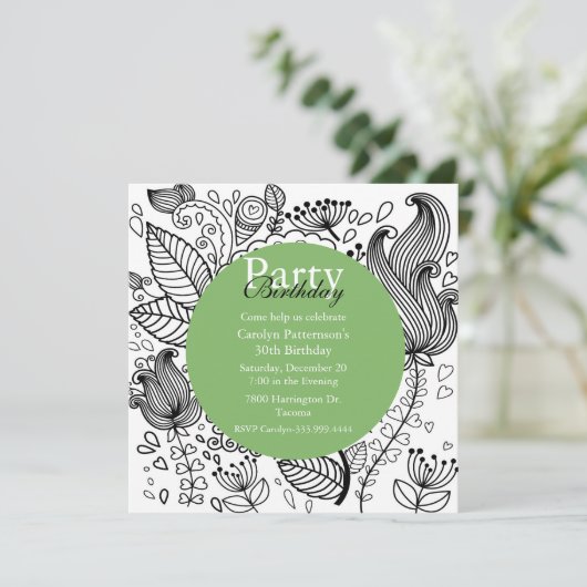 フローラカラーリングドードルアートパーティの招待状 招待状 (スタンド正面)