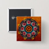 フローラカラー抽象芸術ベクトルアートボタン（正方形） 缶バッジ (正面&裏面)